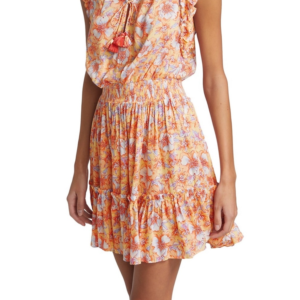 Poupette St. Barth Triny Smocked Floral Mini Dress with Tassel Ties - Picture 6 of 11